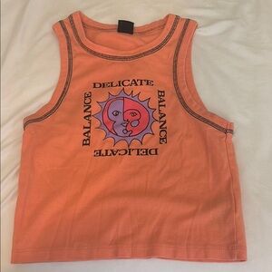 Urban Outfitters Orange Tank Top with Sun and Moon Design